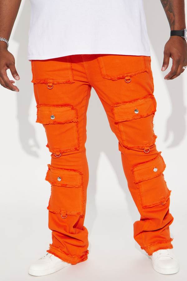 Orange Fashion Nova Fit Check Stacked Skinny Flared Men Pants USA | 028341YCW