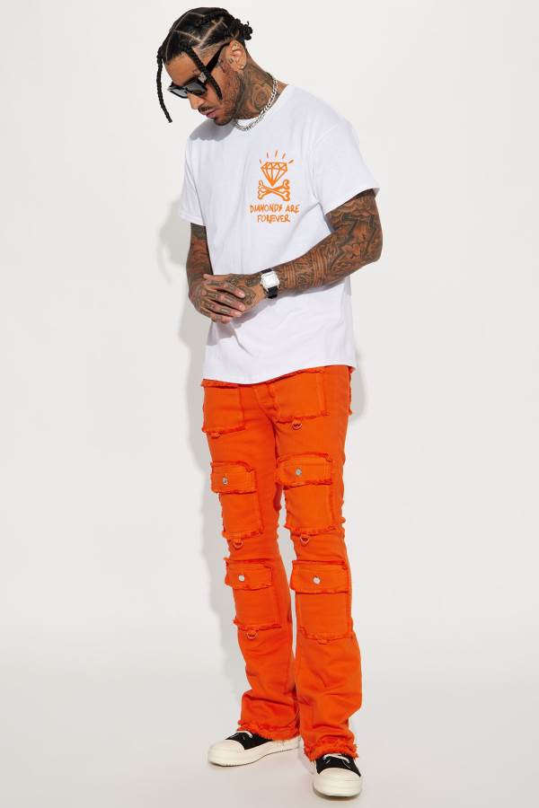 Orange Fashion Nova Fit Check Stacked Skinny Flared Men Pants USA | 028341YCW