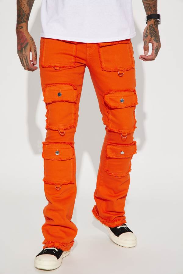 Orange Fashion Nova Fit Check Stacked Skinny Flared Men Pants USA | 028341YCW