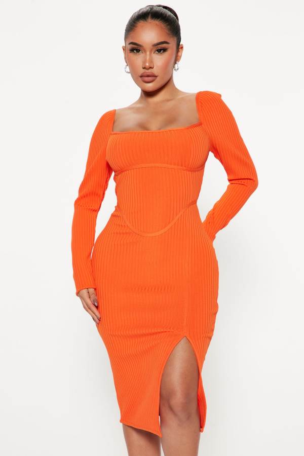 Orange Fashion Nova Got It Like that Bandage Midi Women Dress USA | 291403YQD