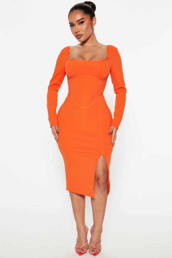 Orange Fashion Nova Got It Like that Bandage Midi Women Dress USA | 291403YQD