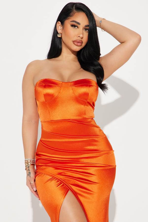 Orange Fashion Nova Harper Strapless Maxi Women Dress USA | 827594ZKF