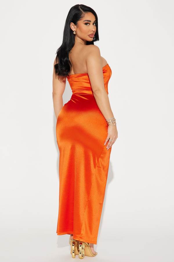 Orange Fashion Nova Harper Strapless Maxi Women Dress USA | 827594ZKF