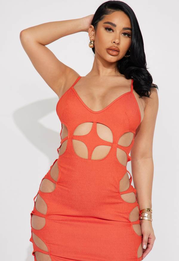 Orange Fashion Nova Headliner Midi Women Dress USA | 136590GWA