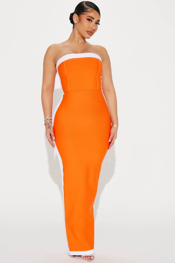 Orange Fashion Nova Jenna Bandage Maxi Women Dress USA | 187563XQR