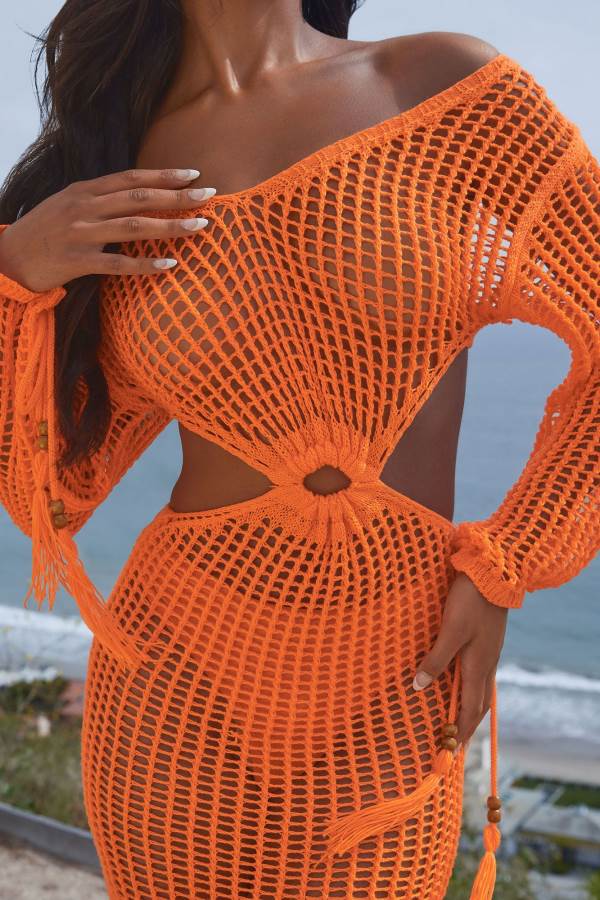 Orange Fashion Nova Leah Crochet Maxi Women Dress USA | 390548NHU