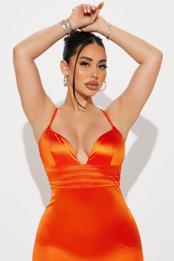 Orange Fashion Nova Stella Satin Maxi Women Dress USA | 137248DUG