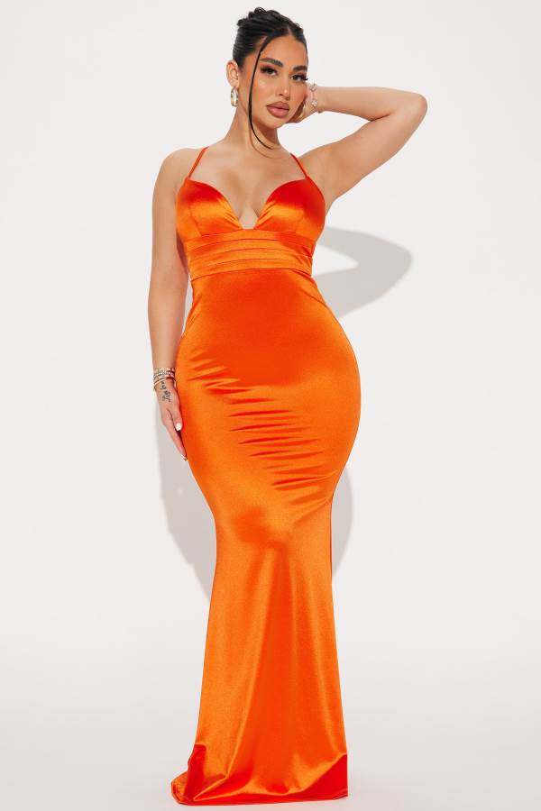 Orange Fashion Nova Stella Satin Maxi Women Dress USA | 137248DUG