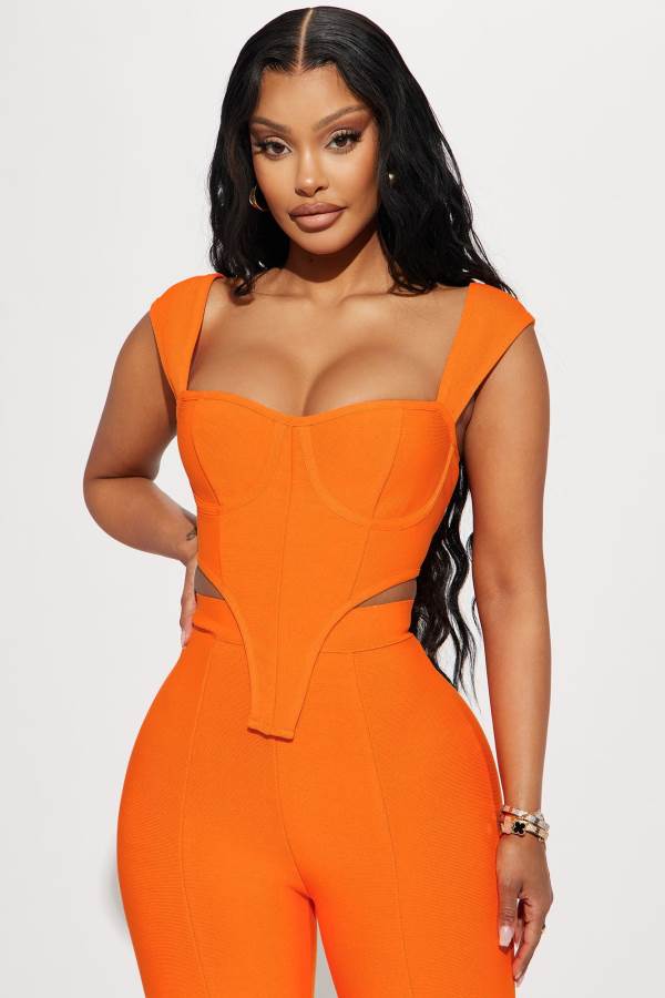 Orange Fashion Nova Vibing Out Bandage Pant Set Women Pants USA | 873601BON