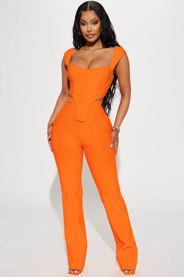 Orange Fashion Nova Vibing Out Bandage Pant Set Women Pants USA | 873601BON