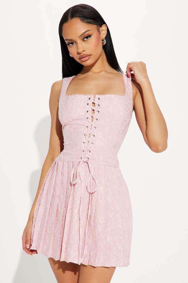 Pink Fashion Nova Amelia Jacquard Mini Women Dress USA | 251496BOU