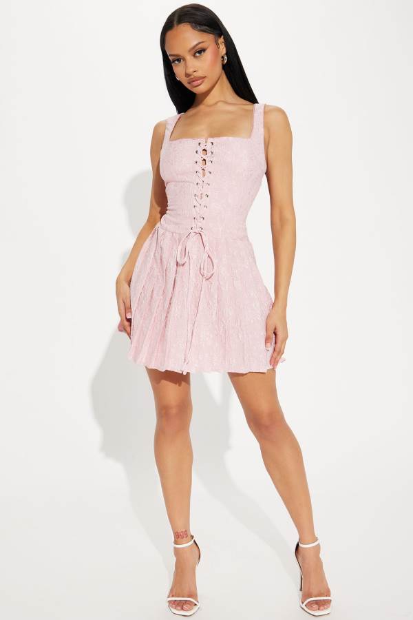 Pink Fashion Nova Amelia Jacquard Mini Women Dress USA | 251496BOU