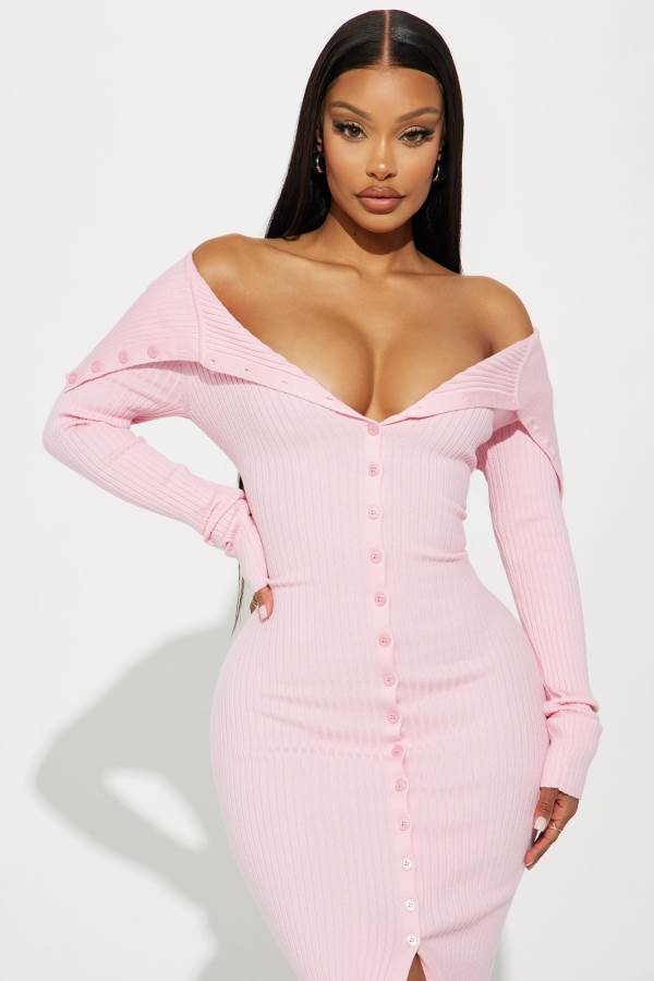 Pink Fashion Nova Ashley Sweater Midi Women Dress USA | 243159BTH