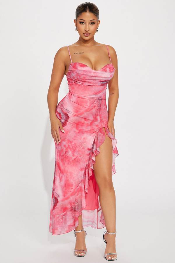 Pink Fashion Nova Bianca Abstract Maxi Women Dress USA | 137482EOI