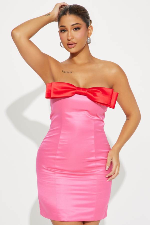 Pink Fashion Nova Bow Effect Mini Women Dress USA | 158743RHY