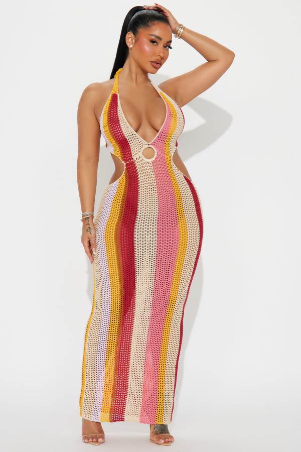 Pink Fashion Nova Caribbean Crochet Maxi Women Dress USA | 795041YPA