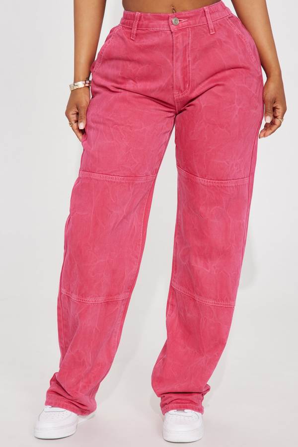 Pink Fashion Nova Cherry Bomb Straight Leg Utility Women Jeans USA | 458312MKN