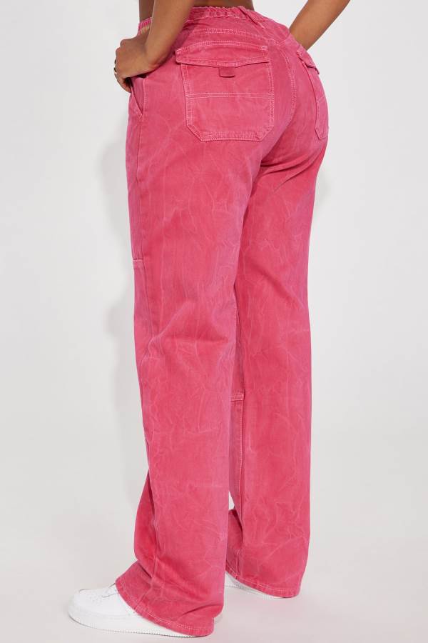 Pink Fashion Nova Cherry Bomb Straight Leg Utility Women Jeans USA | 458312MKN