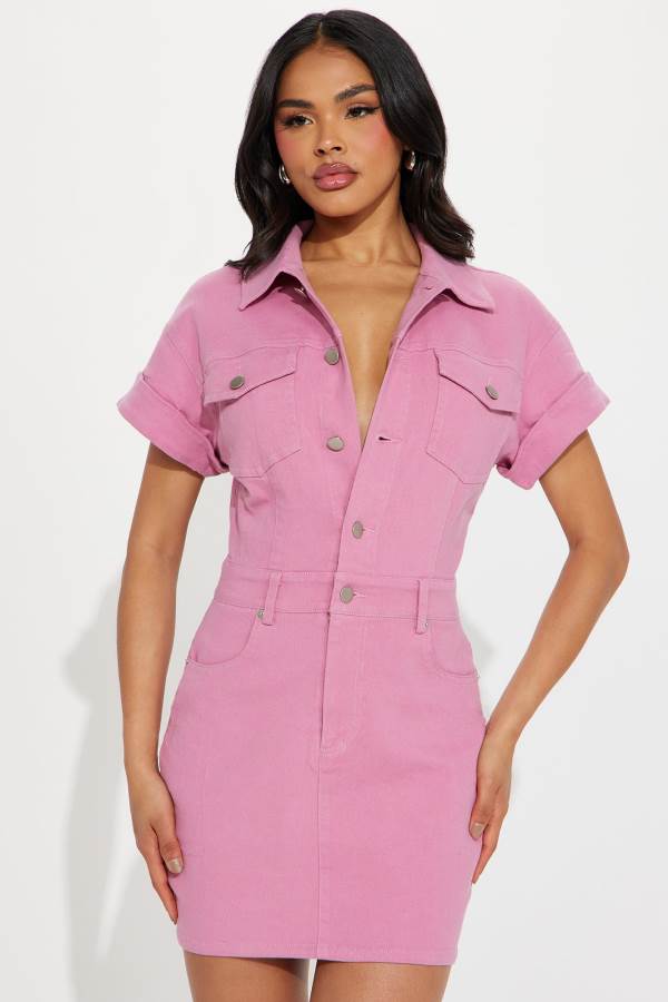 Pink Fashion Nova Denise Denim Mini Women Dress USA | 087465OPU