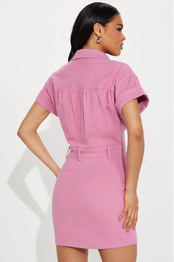 Pink Fashion Nova Denise Denim Mini Women Dress USA | 087465OPU