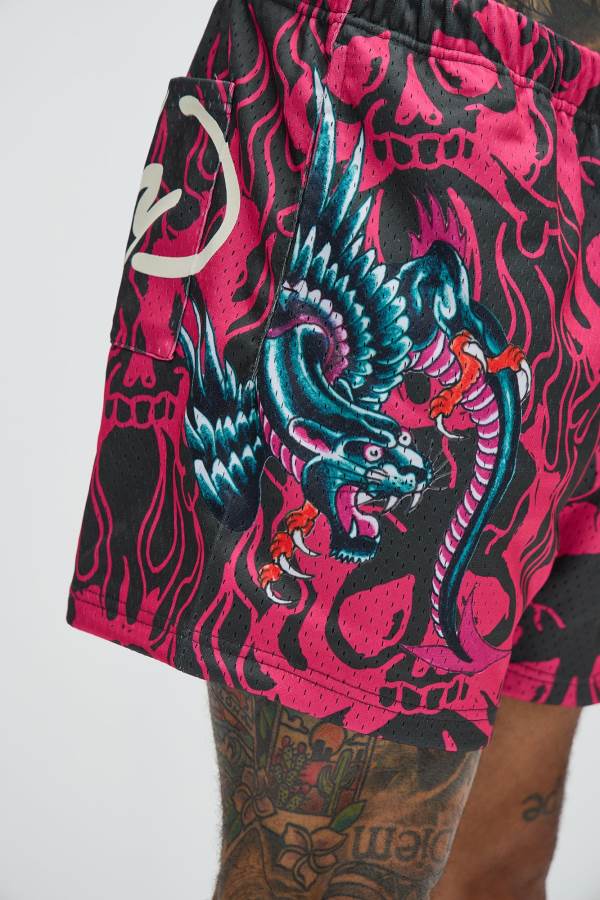 Pink Fashion Nova Ed Hardy Panther Dragon Mesh Men Shorts USA | 980271AER