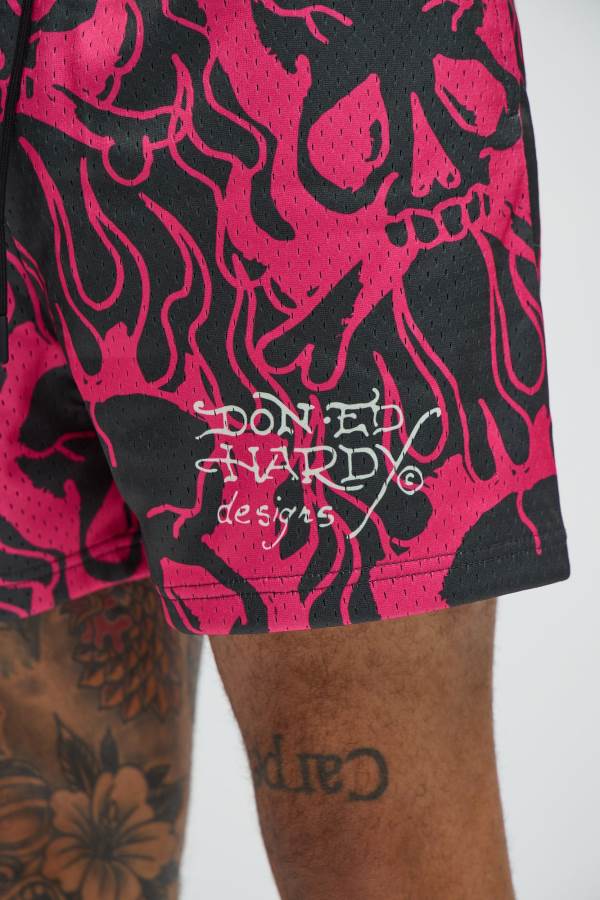 Pink Fashion Nova Ed Hardy Panther Dragon Mesh Men Shorts USA | 980271AER