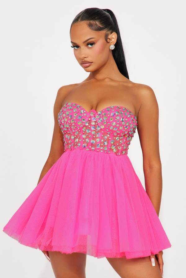 Pink Fashion Nova Ella Embellished Tulle Mini Women Dress USA | 437518OYQ