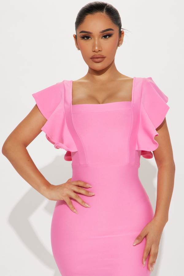 Pink Fashion Nova Elyse Bandage Midi Women Dress USA | 472163QIC