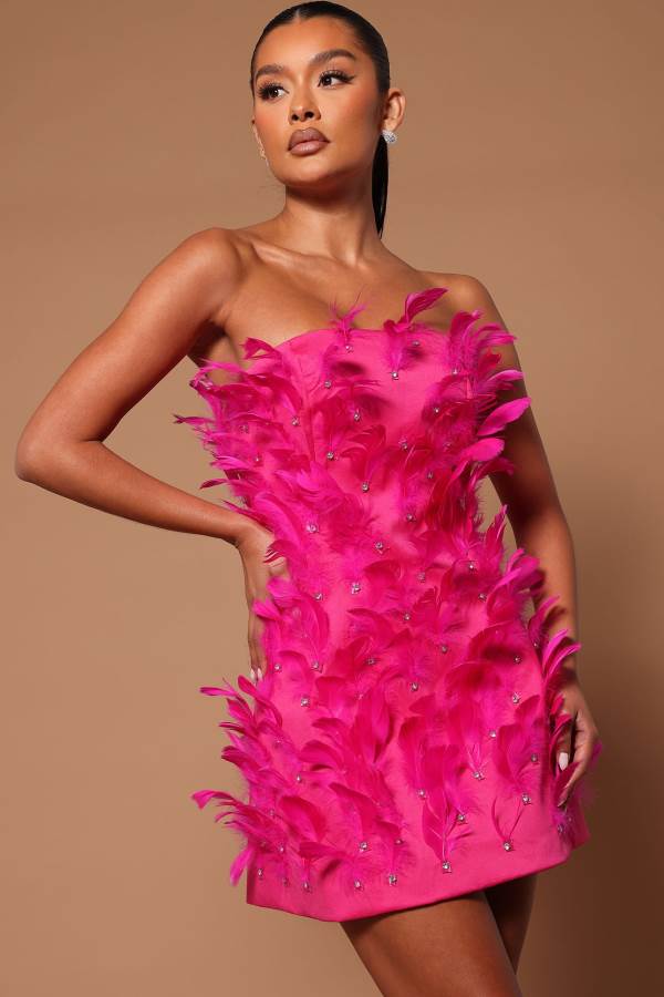 Pink Fashion Nova Emma Embellished Feather Women Dress USA | 089127SPA