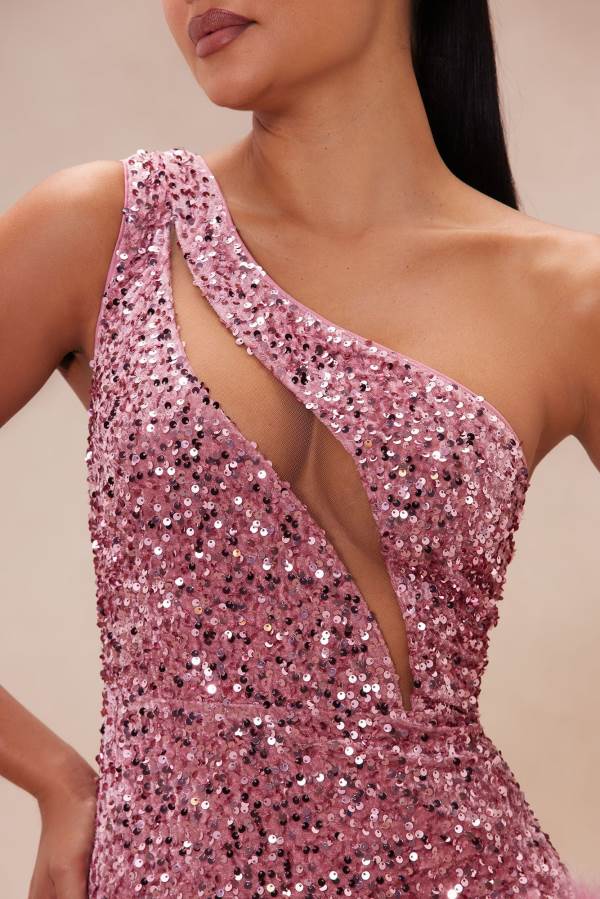 Pink Fashion Nova Esme Sequin Feather Mini Women Dress USA | 374189MXT