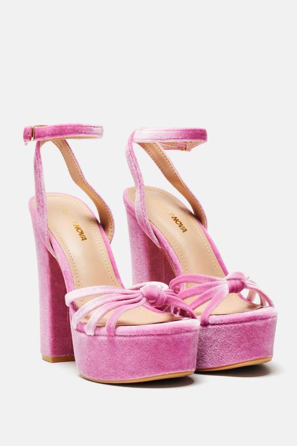 Pink Fashion Nova Keep You Waiting Velvet Heeled Women Sandals USA | 549806TZA