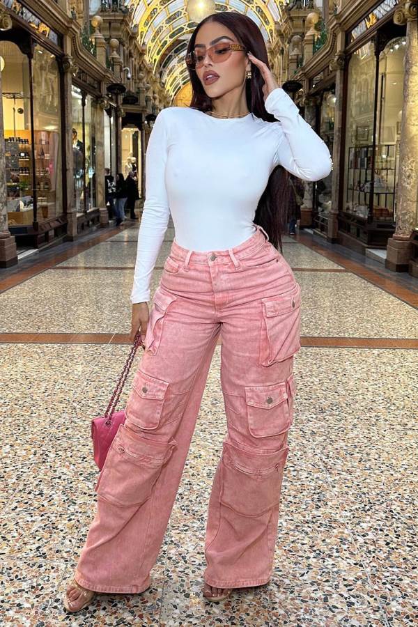 Pink Fashion Nova Lily High Rise Cargo Women Jeans USA | 613427SWA