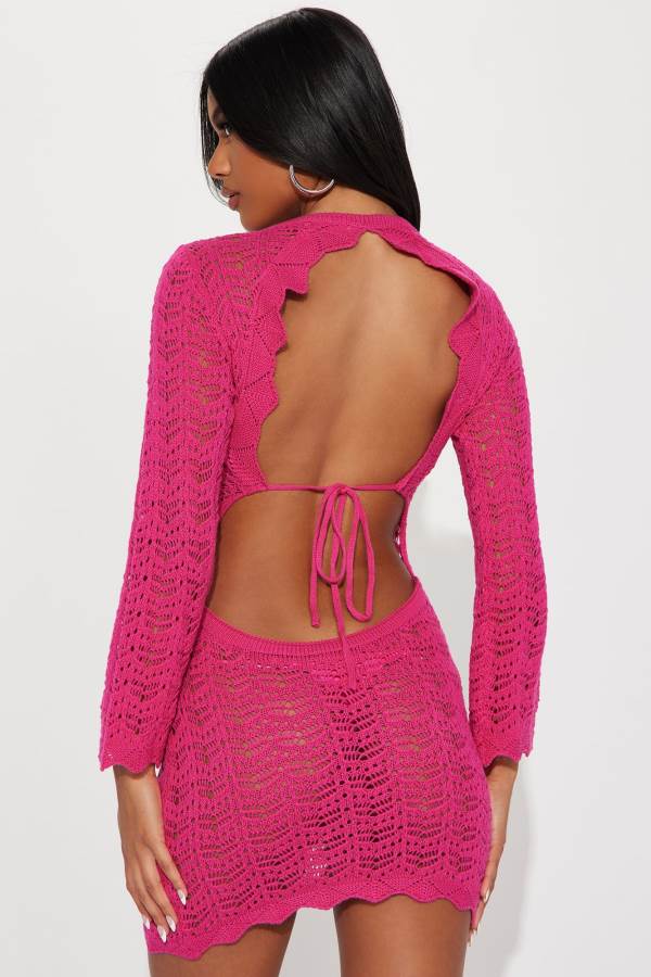 Pink Fashion Nova Newport Crochet Mini Women Dress USA | 034567SAY