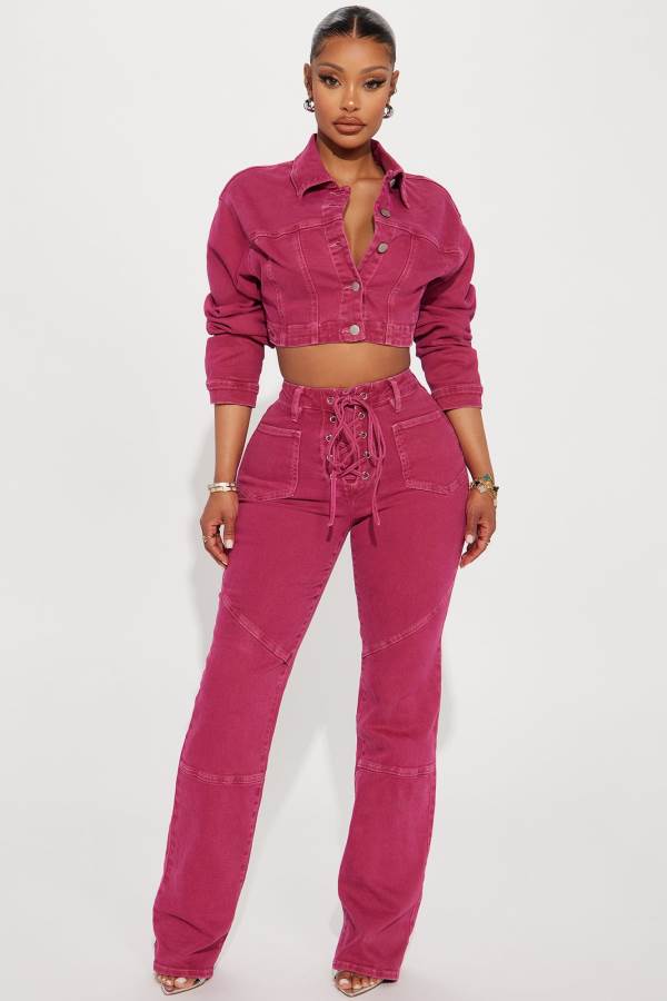 Pink Fashion Nova Oasis Lace Up Straight Leg Women Jeans USA | 462509UTM