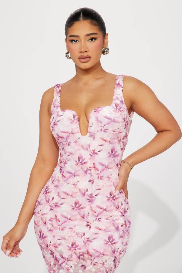 Pink Fashion Nova Sakura Mesh Maxi Women Dress USA | 297618VFN