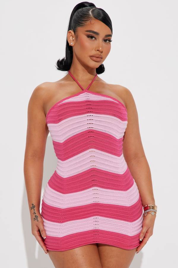 Pink Fashion Nova Sweet Summer Halter Mini Women Dress USA | 843150QTB