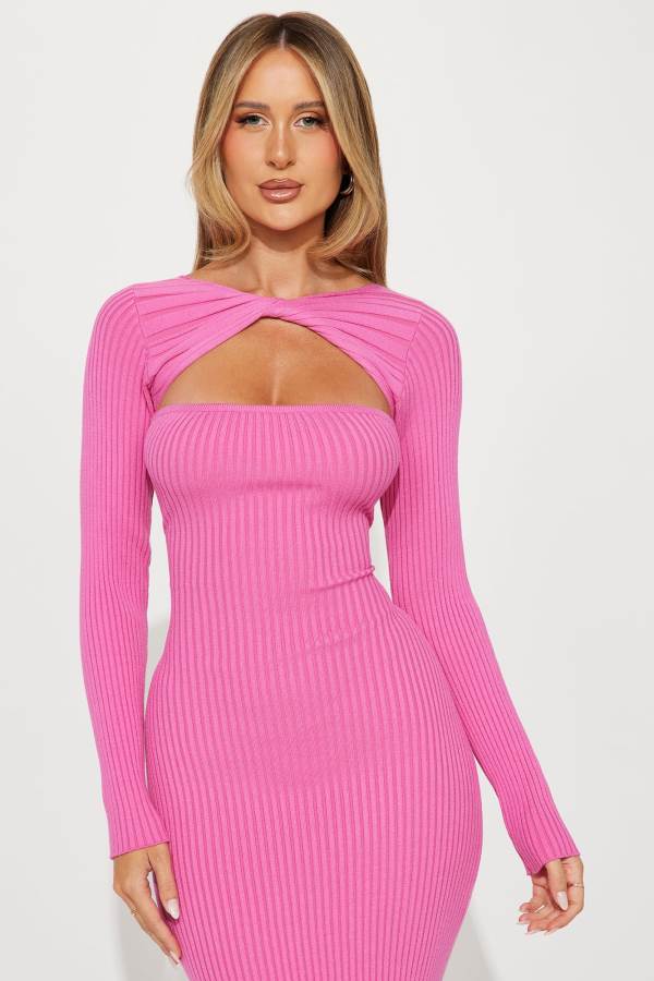 Pink Fashion Nova Tatiana Twisted Midi Women Dress USA | 875029MPF