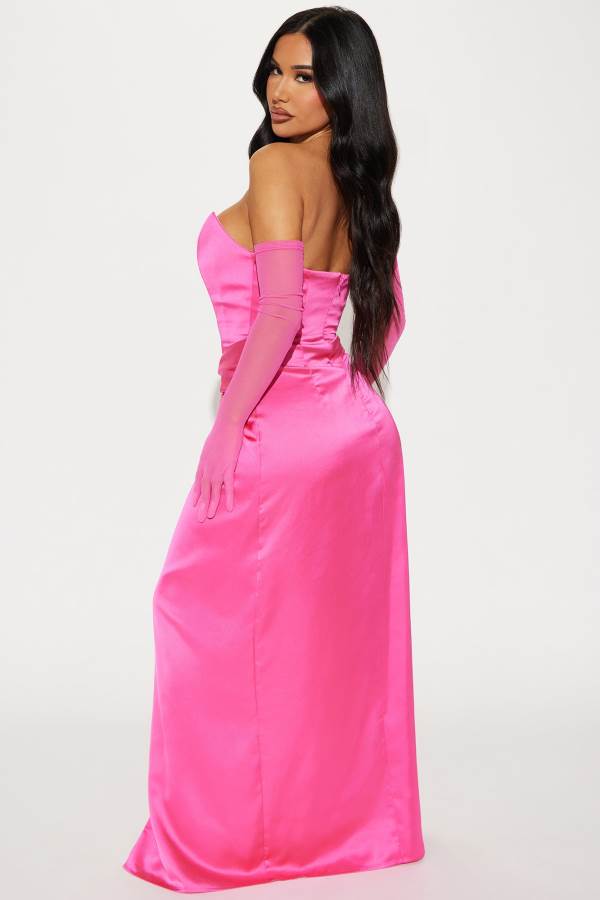 Pink Fashion Nova Teagan Satin Maxi Set Women Dress USA | 376850HLN