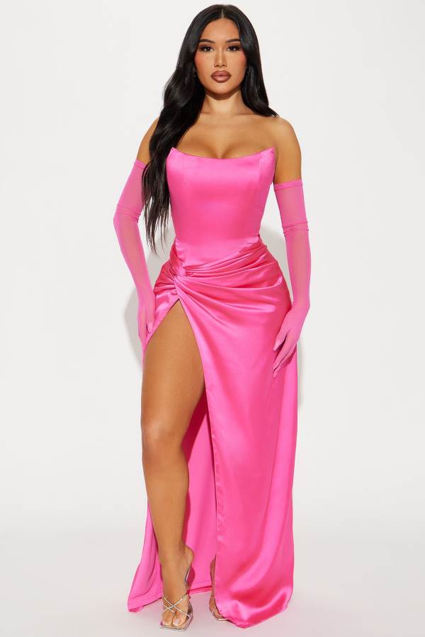 Pink Fashion Nova Teagan Satin Maxi Set Women Dress USA | 376850HLN