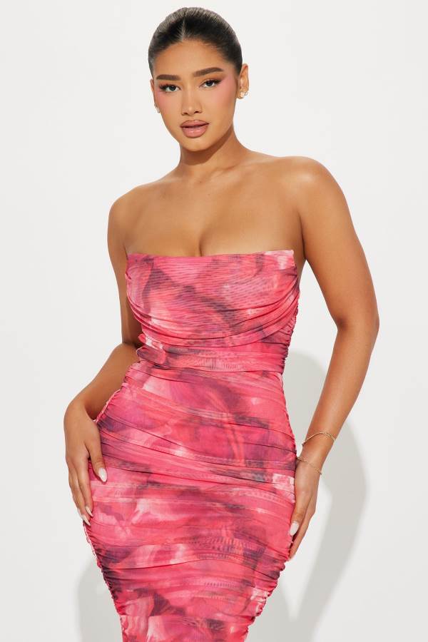 Pink Fashion Nova Teyana Mesh Maxi Women Dress USA | 653074JRP