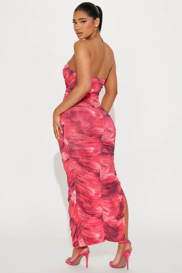 Pink Fashion Nova Teyana Mesh Maxi Women Dress USA | 653074JRP