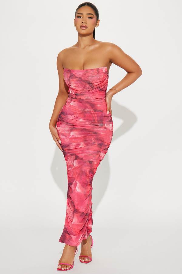 Pink Fashion Nova Teyana Mesh Maxi Women Dress USA | 653074JRP