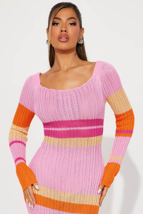 Pink Fashion Nova Weekend Escape Sweater Maxi Women Dress USA | 284067TSO