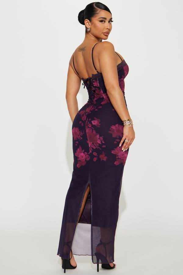 Purple Fashion Nova Amelia Mesh Maxi Women Dress USA | 375918LJO