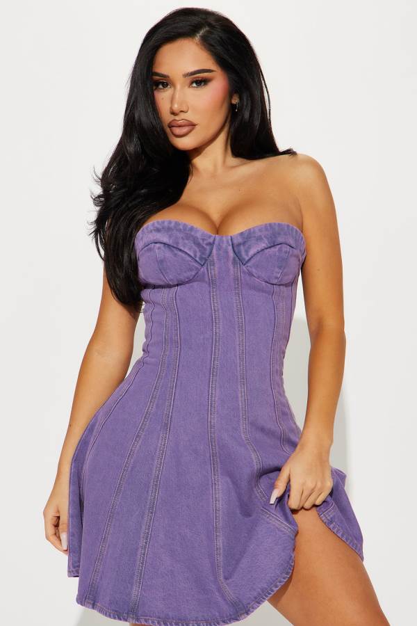 Purple Fashion Nova Arielle Denim Mini Women Dress USA | 186293FKV