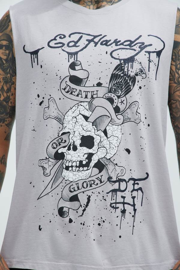 Purple Fashion Nova Ed Hardy Dagger Skull Sleeveless Men T-Shirt USA | 571082YUW