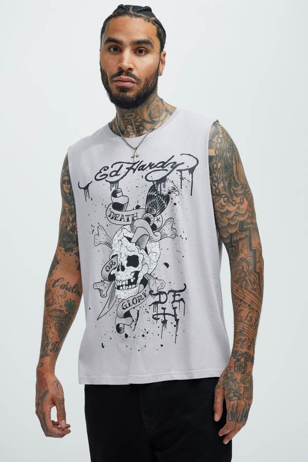 Purple Fashion Nova Ed Hardy Dagger Skull Sleeveless Men T-Shirt USA | 571082YUW