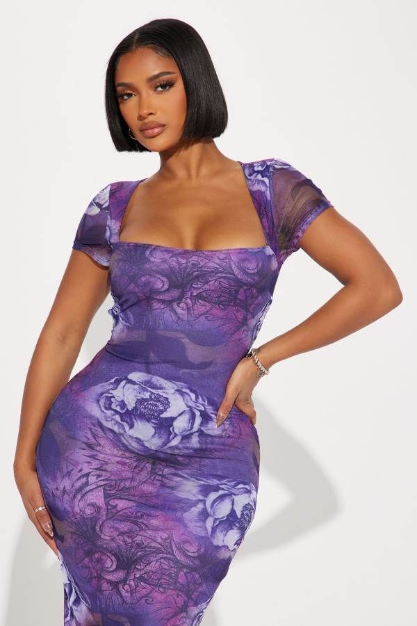 Purple Fashion Nova Flourishing Mesh Maxi Women Dress USA | 068935JOX