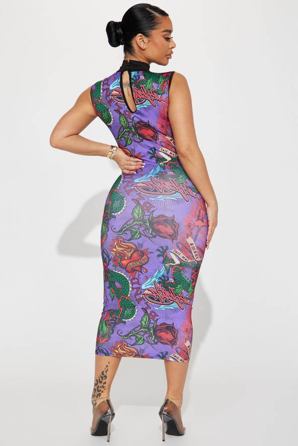 Purple Fashion Nova Lea Midi Women Dress USA | 632517ZMB