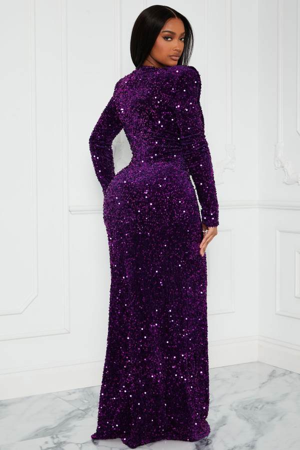 Purple Fashion Nova Ricky Sequin Maxi Women Dress USA | 938706FJN